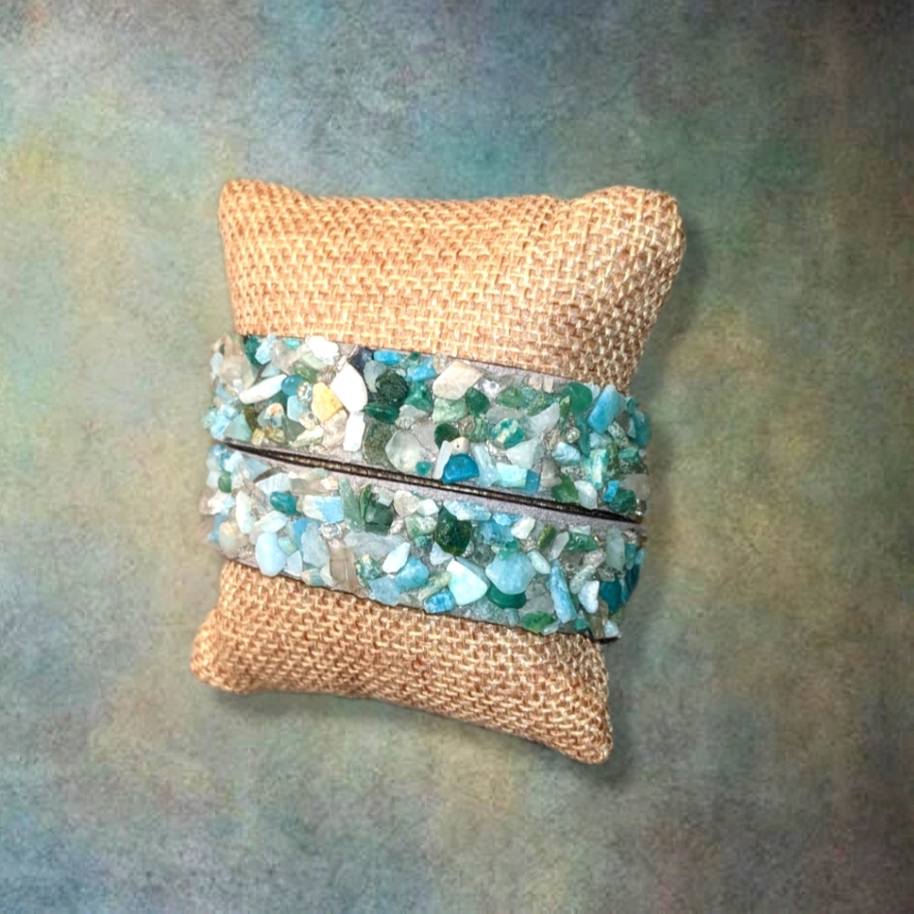 C1 Unique Natural Gemstone Double Wrap Bracelet Aqua Seafoam Green Mint Blue - Picture 12 of 17
